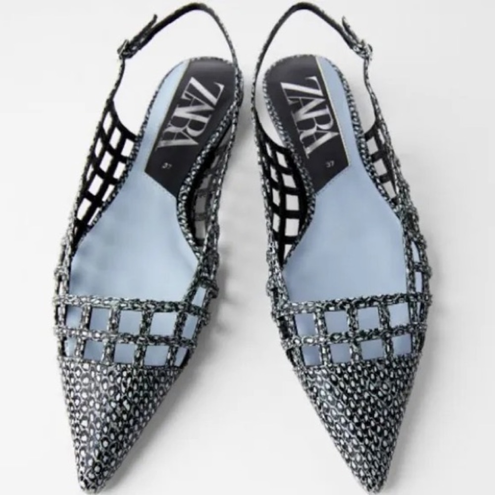 Zara Size 7 Size 37 Animal Print Openwork Slingback Flat Wore Once